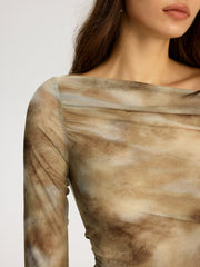 Tie Dye Print Off-shoulder Long Sleeve Top