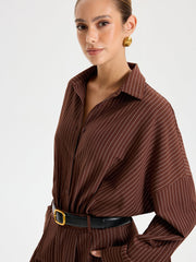 Shirt Collar Pinstripe Long Sleeve Bodysuit