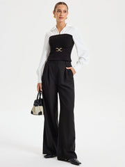 Contrast Ribbed Paneled Long Sleeve Shirt