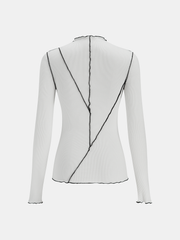 Contrast Stitch Round Neck Long-sleeve Top