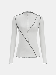 Contrast Stitch Round Neck Long-sleeve Top