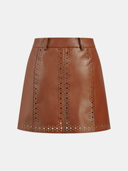 Belted Laser-cut Faux Leather Skirt