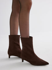 Suede Pointed-Toe Kitten Heel Ankle Boots