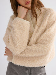Drop-Shoulder Cropped Fuzzy Coat