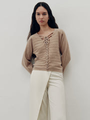 Braided-Front Wool-Blend Knit Top