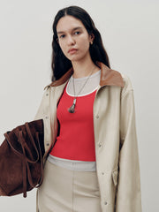 Contrast Collar PU Leather Jacket