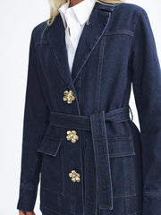 Metal Floral Denim Belted Jacket