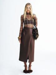 Plaid Mesh Turtleneck Blouse
