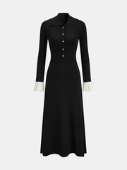 Contrast Cuff Collared Knit Maxi Dress