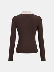 Color Block Mock Neck Fitted Knit Top
