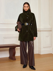 Pocketed Velvet Coat without Belt