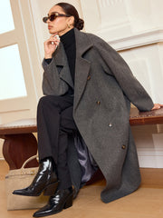 Belted Double-Breasted Tweed Long Coat
