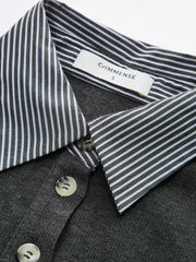 Striped Shirt Panel Knit Top