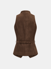 Belted Suede Effect Button-Front Vest