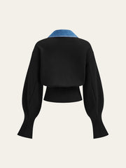 Denim Trim Buttoned Sweater
