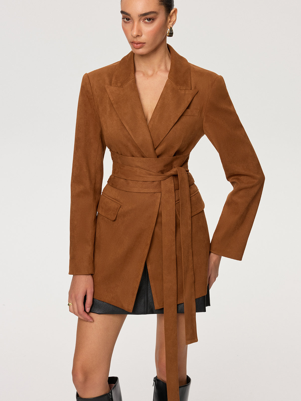 Suede Tie-Waist Blazer
