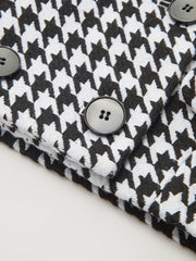 Contrast Collar Houndstooth Tweed Jacket