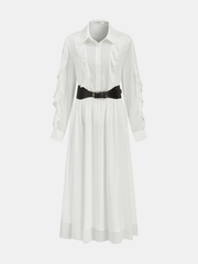 Ruffled Shirt and Midi Skirt Set with Belt