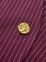 Striped V-Neck Blouse with Metal Button