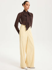 Semi-Sheer Polka Dot Chiffon Bow Blouse
