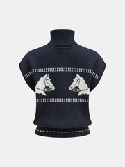 Horse-Pattern Cap Sleeve Turtleneck Sweater Vest