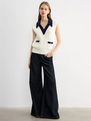 Collared Colorblock Knit Tank Top