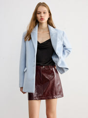 Lapel Button-Front Tweed Blazer