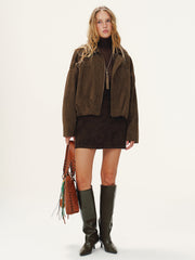 Vintage Suede Effect Studded Bomber Jacket
