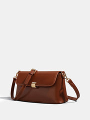 Textured Gold Clasp PU Leather Shoulder Bag