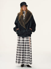 Detachable Faux Fur Collar Faux Leather Jacket