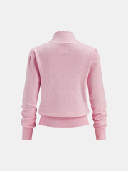 Tie Neck Eyelet Knit Sweater
