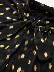 Semi-Sheer Foil Spot Print Ruffle Chiffon Blouse