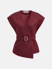 Belted Asymmetric Cap Sleeve V-Neck Vest