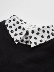 Detachable Printed Collar Knit Blouse