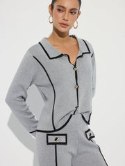 Contrast Piping Cotton Knit Co-ord Set