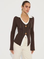 Contrast Collar Wool-Blend Knit Top