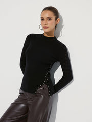 Studded Side Slit Knit Sweater