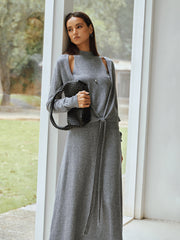 Knit Cut-Out Tie Waist Top and Skirt Set