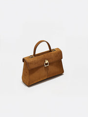 Suede Effect Top-Handle Bag