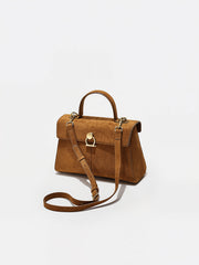 Suede Effect Top-Handle Bag
