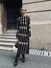 Geometric Pattern Knitted Maxi Skirt