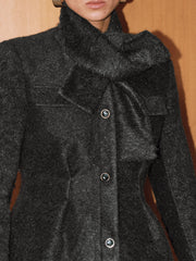 Button-Front Wool-Blend Coat with Scarf