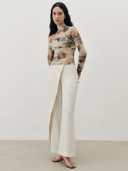 Tie-Dye Mesh One-Shoulder Long Sleeve Top