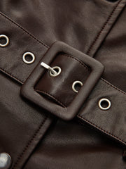 Collared Belted Faux Leather Vest