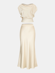 Satin Cowl Neck Top and Skirt Set