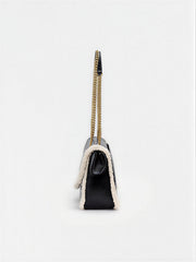 Chain Strap Shearling Trim Shoulder Bag