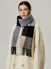 Fringe Detail Checkered Wool Scarf