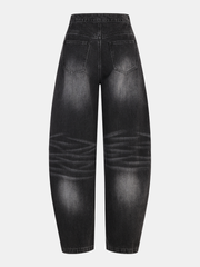 Washed Denim Curved-Leg Jeans