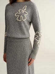Floral Applique Sweater and Midi Skirt Set
