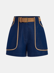 Belted Leather Trim Shorts